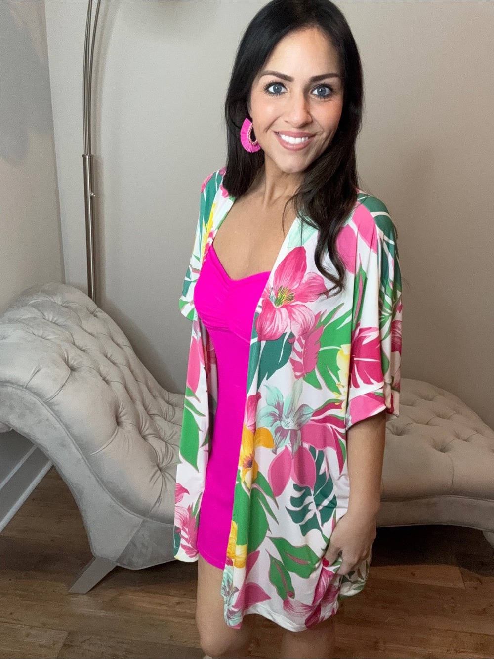 M L XL Pink Floral Kimono Cover-Up